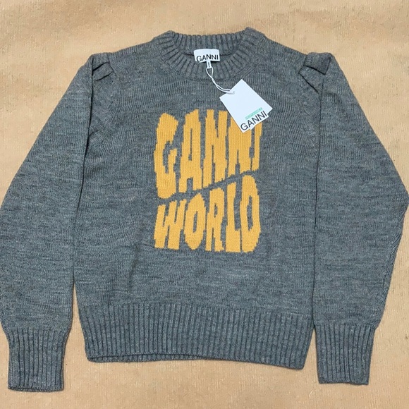 New Women’s Ganni Gray and yellow Sweatshirt size Large - Picture 1 of 6